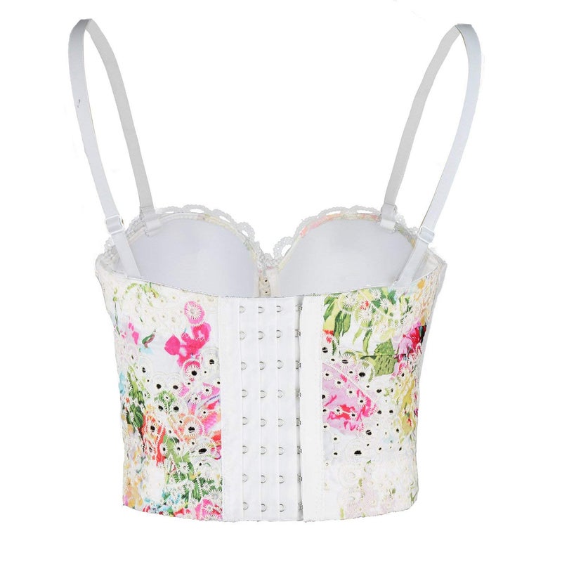 ELLACCI Women's Embroidery Floral Hollow Lace Bustier Crop Top Sexy Corset Bra Tops White Medium - Image 2